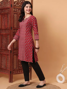 Sufiza Lifestyle - Hand Block Ajrak Print Red Straight Kurti