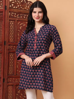 Sufiza Lifestyle - Hand Block Ajrak Print Blue Straight Kurti