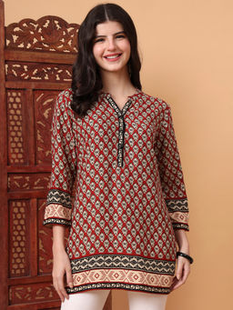Sufiza Lifestyle - Hand Block Ajrak Print Red Straight Kurti
