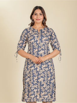 ARAMYA - Blue Soft Cotton Foliage Print Kurta For Women