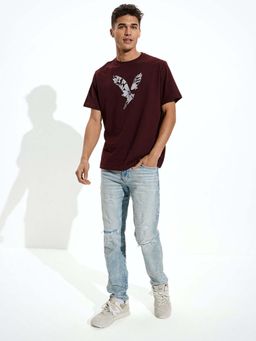 American Eagle - Men Burgundy Super Soft Graphic T-shirt