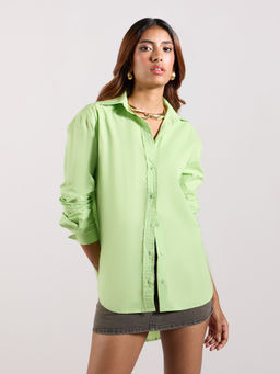 MIXT by Nykaa Fashion - Light Green Solid Full Sleeves Collar Neck Shirt
