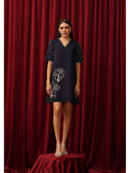 AMOSHI - Navy Blue Ivy Embellished Mini Dress