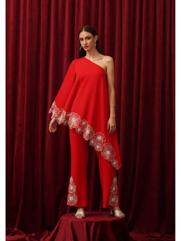 AMOSHI - Red Kai Embellished Co-Ord (Set of 2)