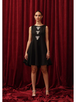 AMOSHI - Black Lady Bow Panelled Mini Dress