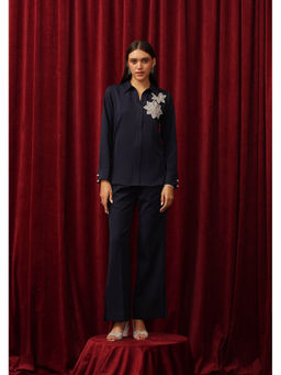 AMOSHI - Navy Blue Leur Embellished Co-Ord (Set of 2)