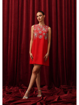AMOSHI - Red Rosette Embellished Mini Dress
