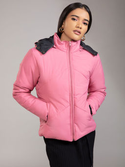 Twenty Dresses by Nykaa Fashion - Pink Solid High Neck Puffer Jacket