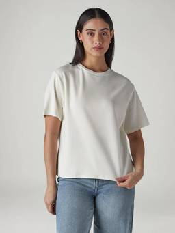 Levi's - Off White Solid/Plain Half Sleeves Relaxed T-Shirt