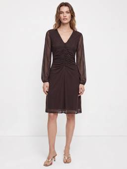 Cover Story - Brown Solid/Plain Full Sleeves Bodycon Dress