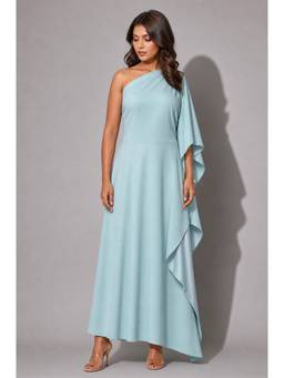 MEGASA - Blue Solid/Plain Sleeveless A-Line Dress