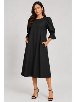 NOBARR - Black Solid/Plain Three Fourth Sleeves Regular Dress