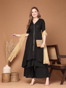 RAASSIO - Black Solid/Plain Half Sleeves Regular Co-ord Set