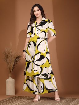 RAASSIO - Yellow Floral Half Sleeves Regular Co-ord Set