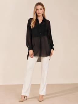 STREET 9 - Black Solid/Plain Full Sleeves Oversized Shirt