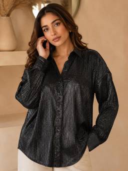 PINACOLADA - Black Self Design Full Sleeves Relaxed Shirt
