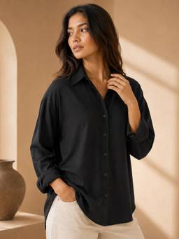 PINACOLADA - Black Solid/Plain Full Sleeves Relaxed Shirt