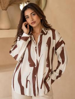 PINACOLADA - Off White Abstract Full Sleeves Relaxed Shirt