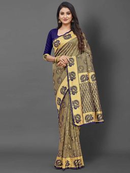 Akhilam - Women Silk Blend Navy Blue Celebrity Saree with Unstitched Blouse