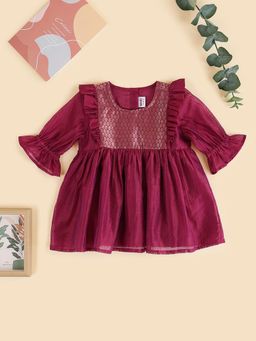 Fabindia - Girls Purple Cotton Silk Woven Dress