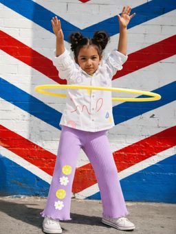 Somersault - Girls White Cotton Printed Shirt with Pant