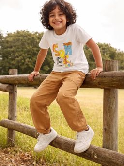 Somersault - Boys White Cotton Printed T-Shirt with Pant