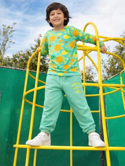 Somersault - Boys Green Cotton Solid T-Shirt with Joggers