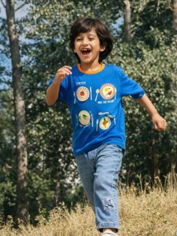 Somersault - Boys Blue Cotton Printed T-Shirt with Pant