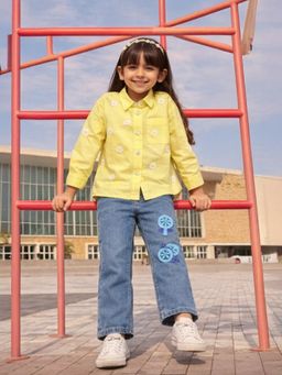 Somersault - Girls Yellow Cotton Embroidered Shirt with Pant