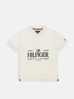 Tommy Hilfiger - Boys White Cotton Typography Polo T-Shirt