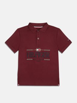 Tommy Hilfiger - Boys Marron Cotton Typography Polo T-Shirt