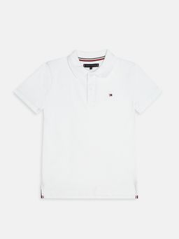 Tommy Hilfiger - Boys White Cotton Solid Polo T-Shirt