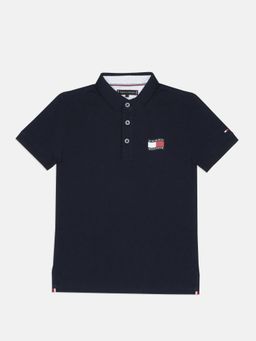 Tommy Hilfiger - Boys Navy Blue Cotton Solid Polo T-Shirt