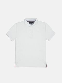 Tommy Hilfiger - Boys White Cotton Solid Polo T-Shirt