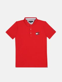 Tommy Hilfiger - Boys Red Cotton Solid Polo T-Shirt