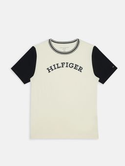 Tommy Hilfiger - Boys Beige Cotton Typography T-Shirt