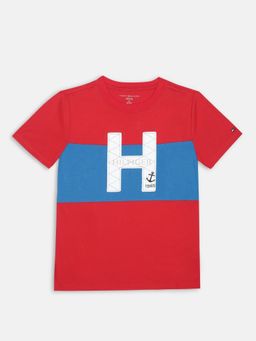Tommy Hilfiger - Boys Red Cotton Typography T-Shirt