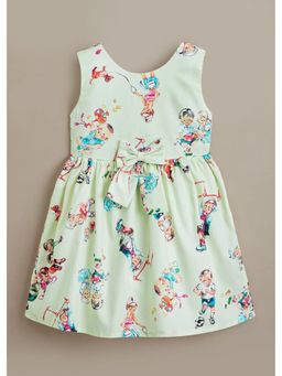 The Magic Wand - Girls Off White Cotton Printed Dress