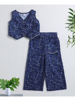 The Magic Wand - Girls Navy Blue Polyester Printed Top with Palazzo