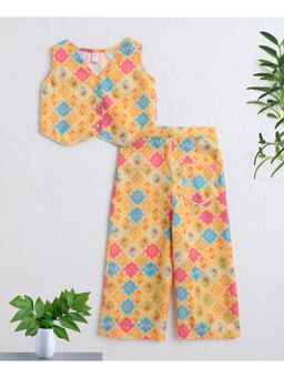 The Magic Wand - Girls Yellow Polyester Printed Top with Palazzo