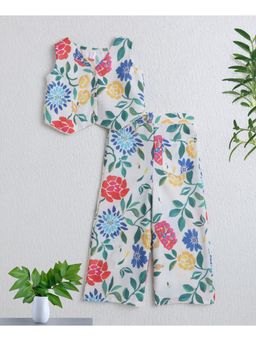 The Magic Wand - Girls Off White Polyester Printed Top with Pant