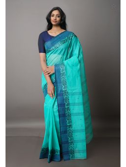 Unnati Silks - Turquoise Pure Handloom Superfine Bengal Cotton Saree