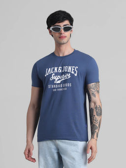 Jack & Jones - Blue Slim Fit Non Stretch T-Shirts