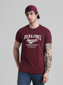 Jack & Jones - Maroon Slim Fit Non Stretch T-Shirts