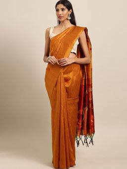 Stylee LIFESTYLE - Orange Ikkat Silk Jacquard Saree With Blouse Piece