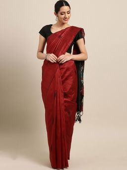 Stylee LIFESTYLE - Maroon Ikkat Silk Jacquard Saree With Blouse Piece