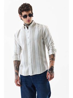Snitch - Beige Stripes Full Sleeves Slim Casual Shirt for Men