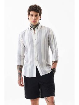 Snitch - Light Grey Stripes Full Sleeves Slim Casual Shirt for Men