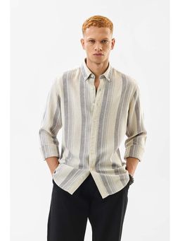 Snitch - Light Grey Stripes Full Sleeves Slim Casual Shirt for Men