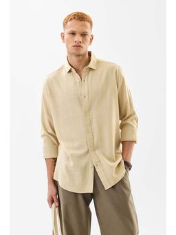 Snitch - Beige Solid Full Sleeves Slim Casual Shirt for Men